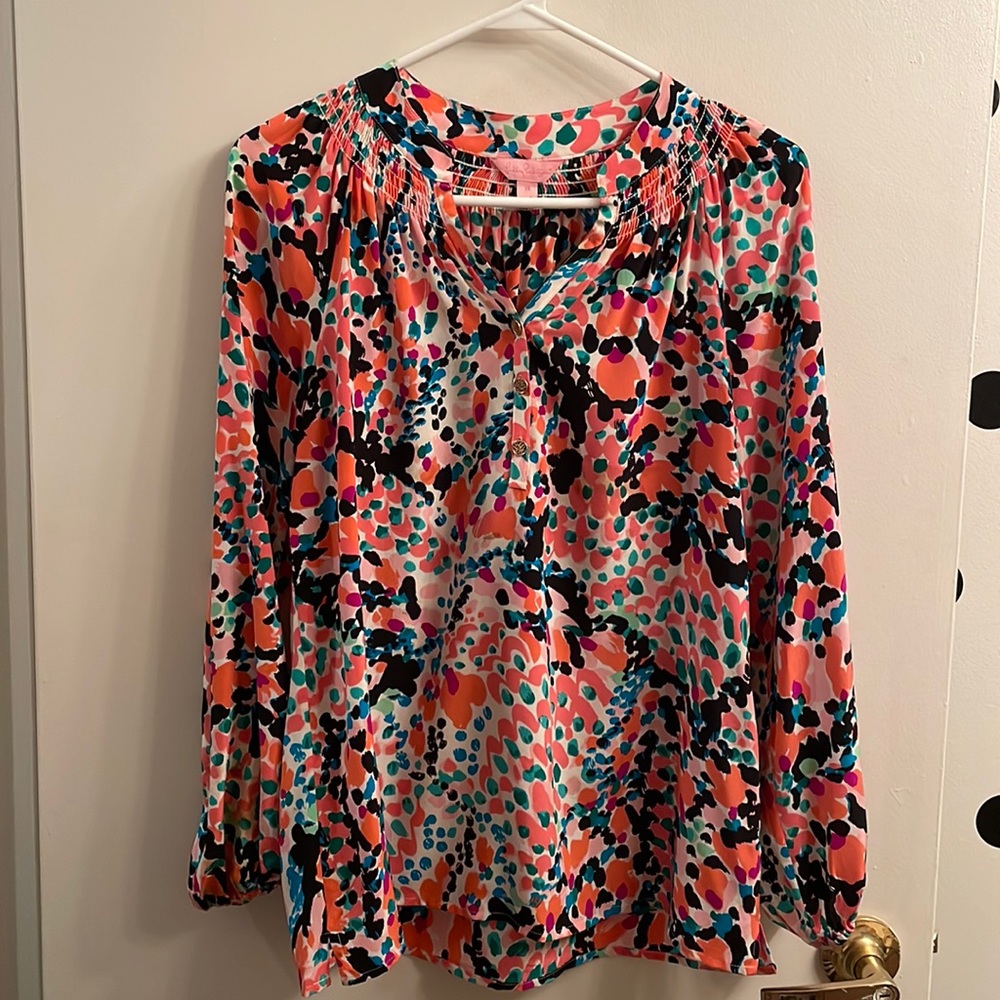 Lilly Pulitzer 100% Silk Pattern Blouse